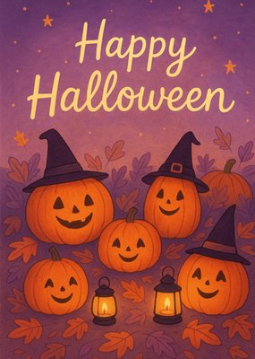 Happy Halloween Illustrated Pumpkins Card