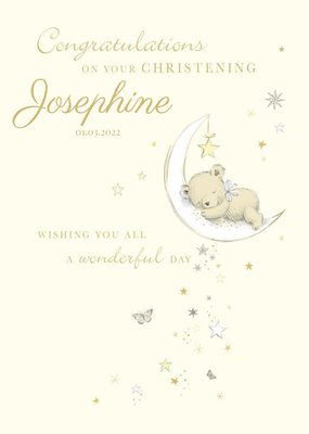 Illustrated Teddy Bear Moon Customisable Christening Card