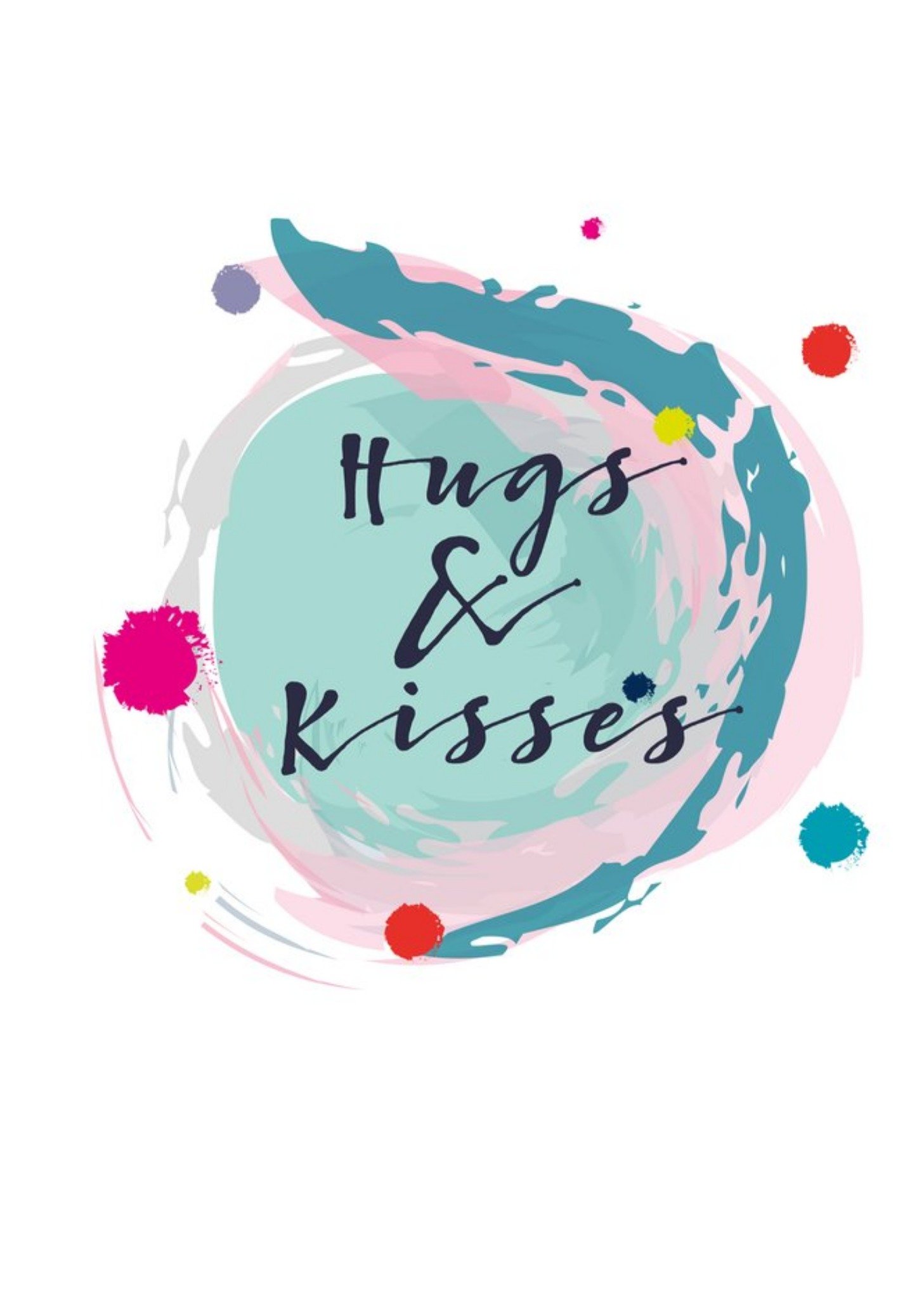 Moonpig Modern Watercolour Paint Effect Hugs And Kisses Thinking Of You Card