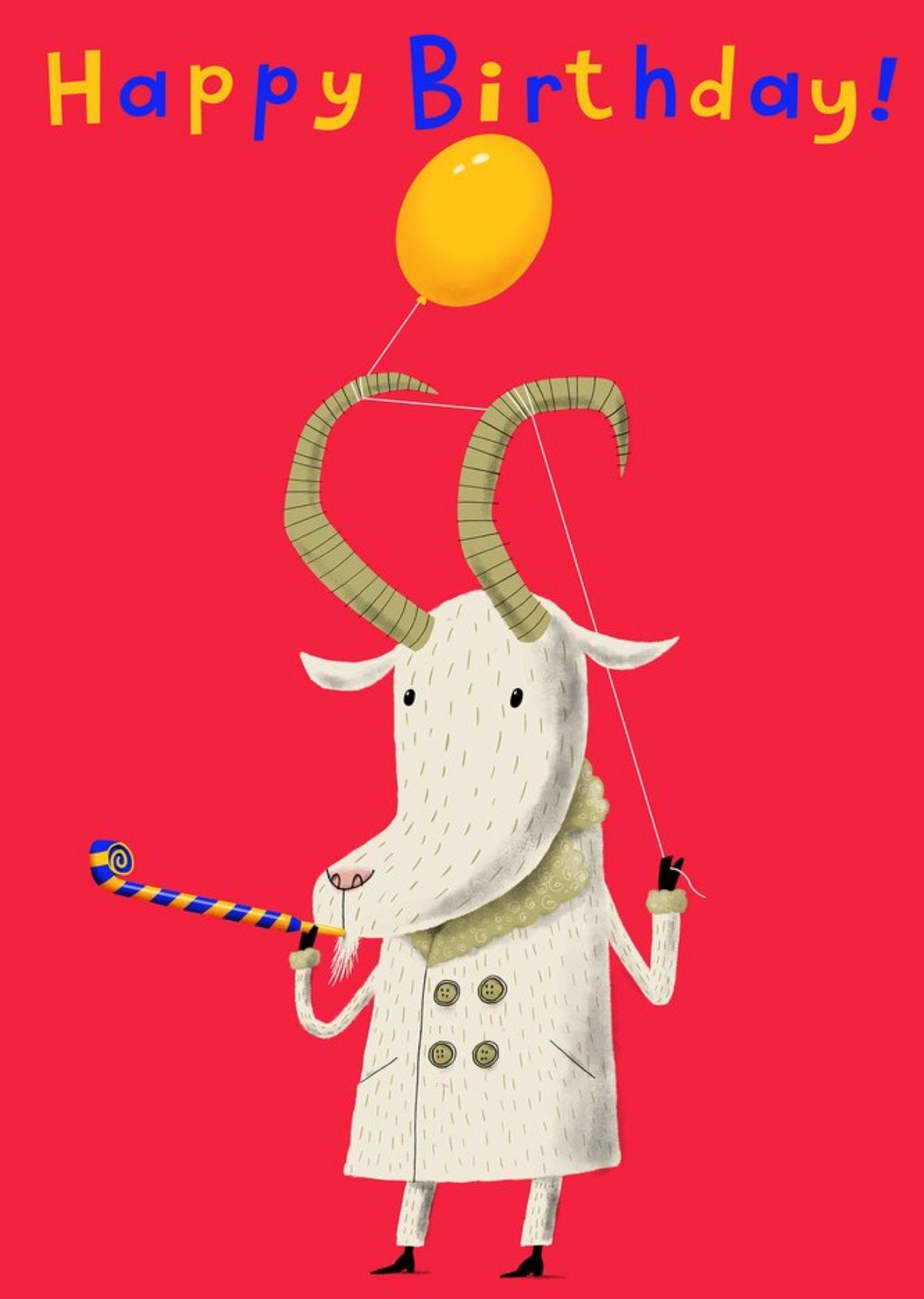 Moonpig Modern Illustration Goat Holding Balloon Birthday Card