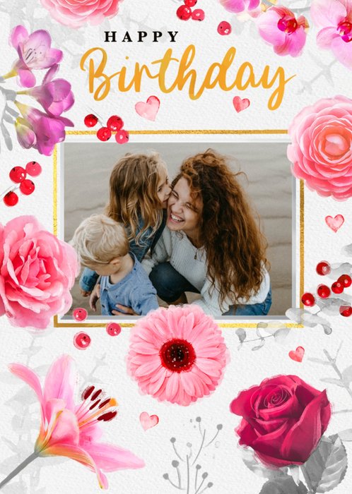 Floral Photo Upload Birthday Card