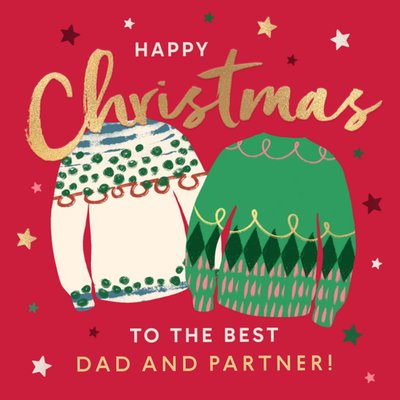 Festive Jumpers Dad And Partner Happy Christmas Card