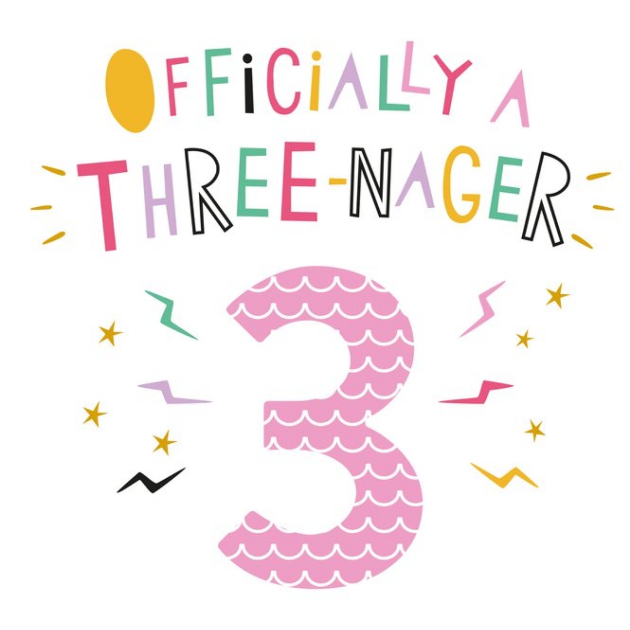 Moonpig Icially A Threenager Pink Three Card