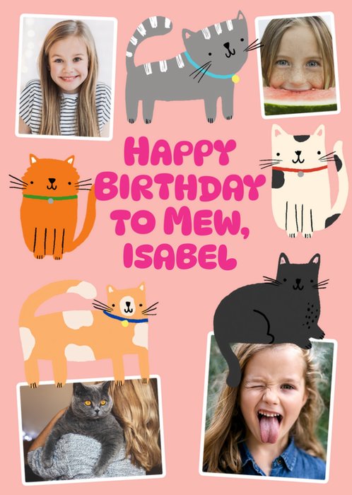 Lisa Barlow Designs Happy Birthday To Mew Illustrated Cats Photo Upload Birthday Card