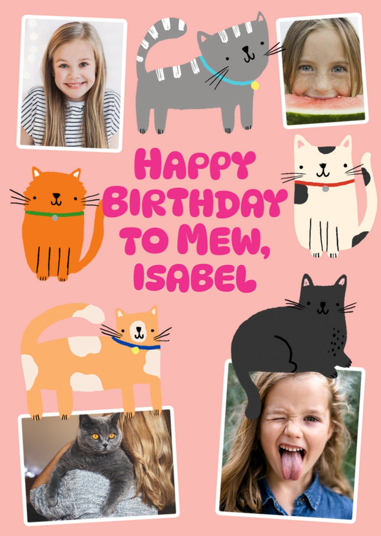 Moonpig Lisa Barlow Designs Happy Birthday To Mew Illustrated Cats Photo Upload Birthday Card, Large