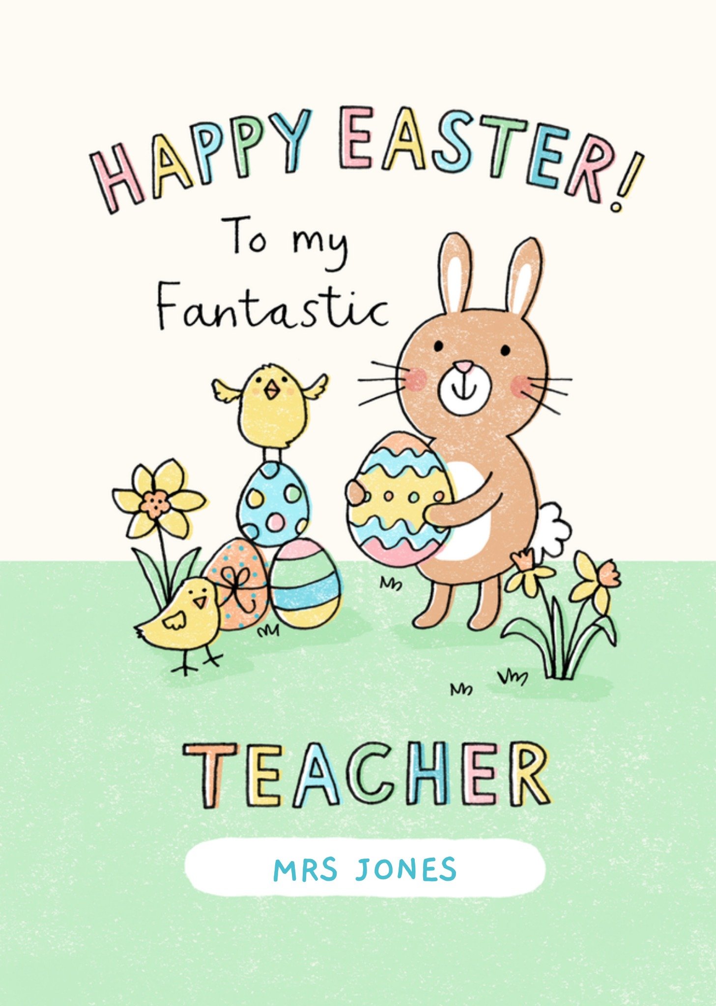 Jenny Seddon Illustrated Bunny And Chicks Fantastic Teacher Easter Card