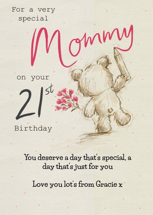 Clintons Illustrated Teddy Bear Mommy 21st Birthday Card