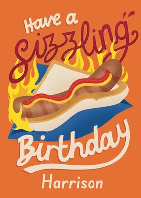 Illustration Of A Sizzling Hot Dog Birthday Card