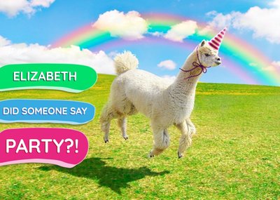 Llama Party Birthday Card - Rainbow