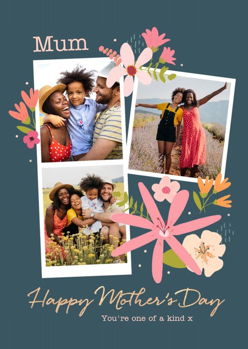Photo Upload Modern Floral Design Mothers Day Card