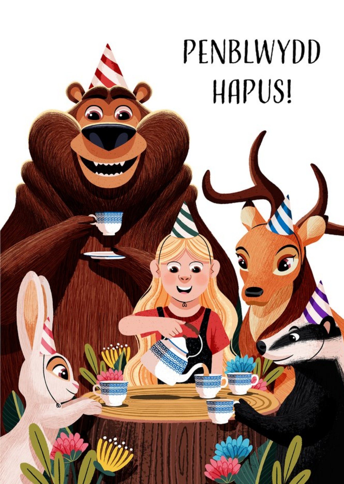 Other Folio Jungle Animals Tea Party Welsh Happy Birthday Card