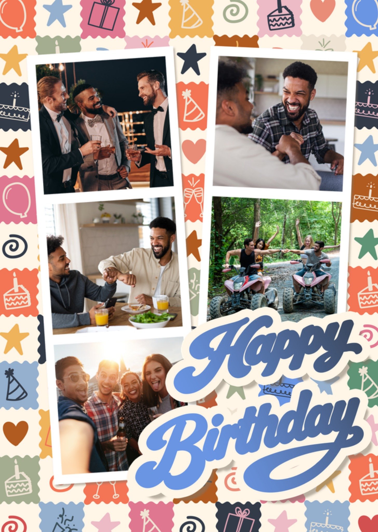 Moonpig Colourful Icons Photo Upload Collage Birthday Card