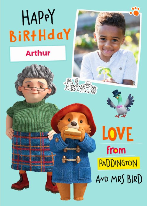 Paddington Bear Mrs Bird Photo Upload Birthday Card