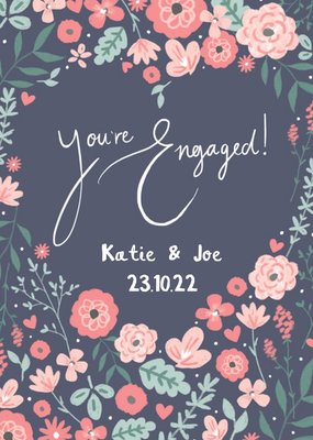 Millicent Venton Illustrated Heart Floral Engagement Card
