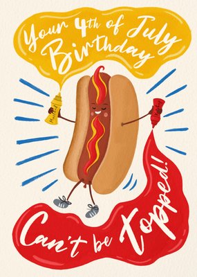 Fun Illustrated Hotdog 4th Of July Birthday Card