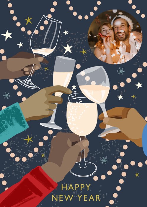 Celebration Glasses Of Fizz Clinking Photo Upload Happy New Year Card