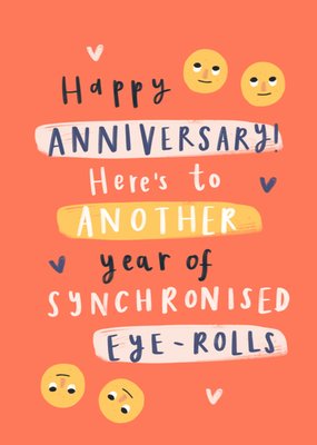Illustrated Eye-Roll Faces Funny Anniversary Card