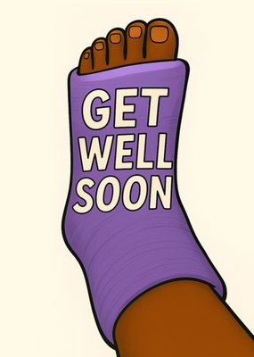 Cartoon Foot In Purple Cast Get Well Soon Card