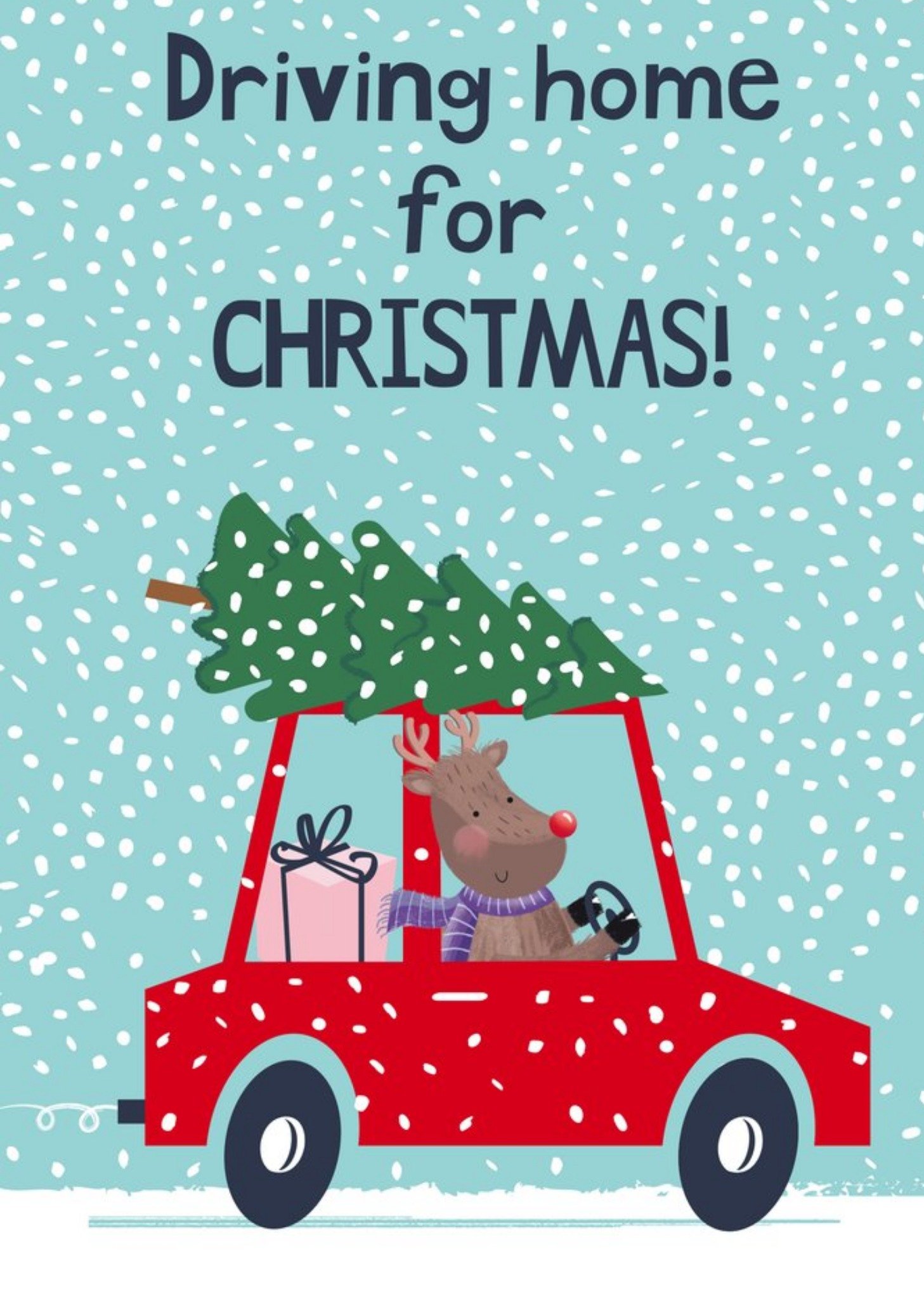 Moonpig Illustration Of A Reindeer Driving A Car Through The Snow Photo Upload Christmas Card
