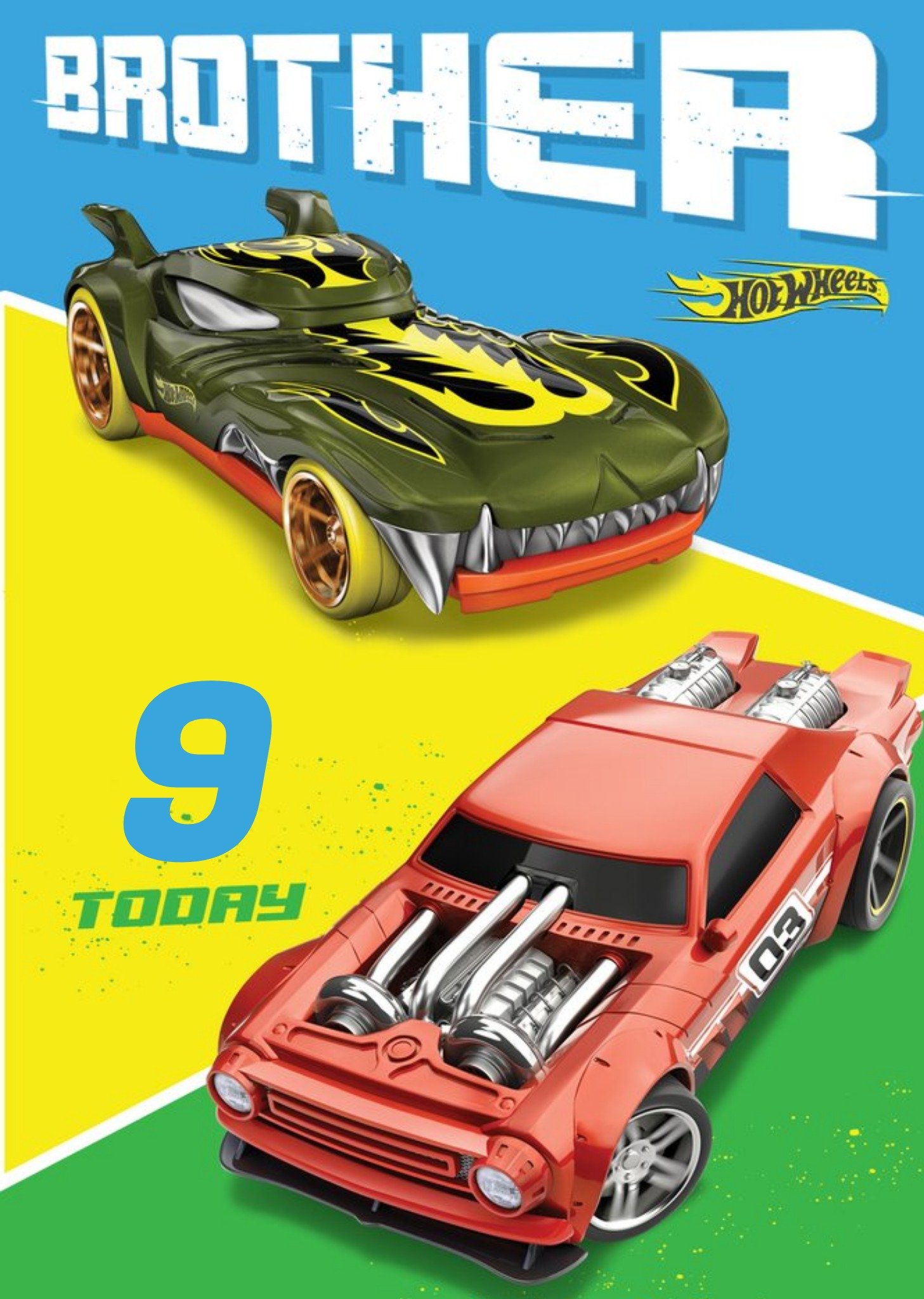 Moonpig Hot Wheels Brother Age 9 Today Birthday Card
