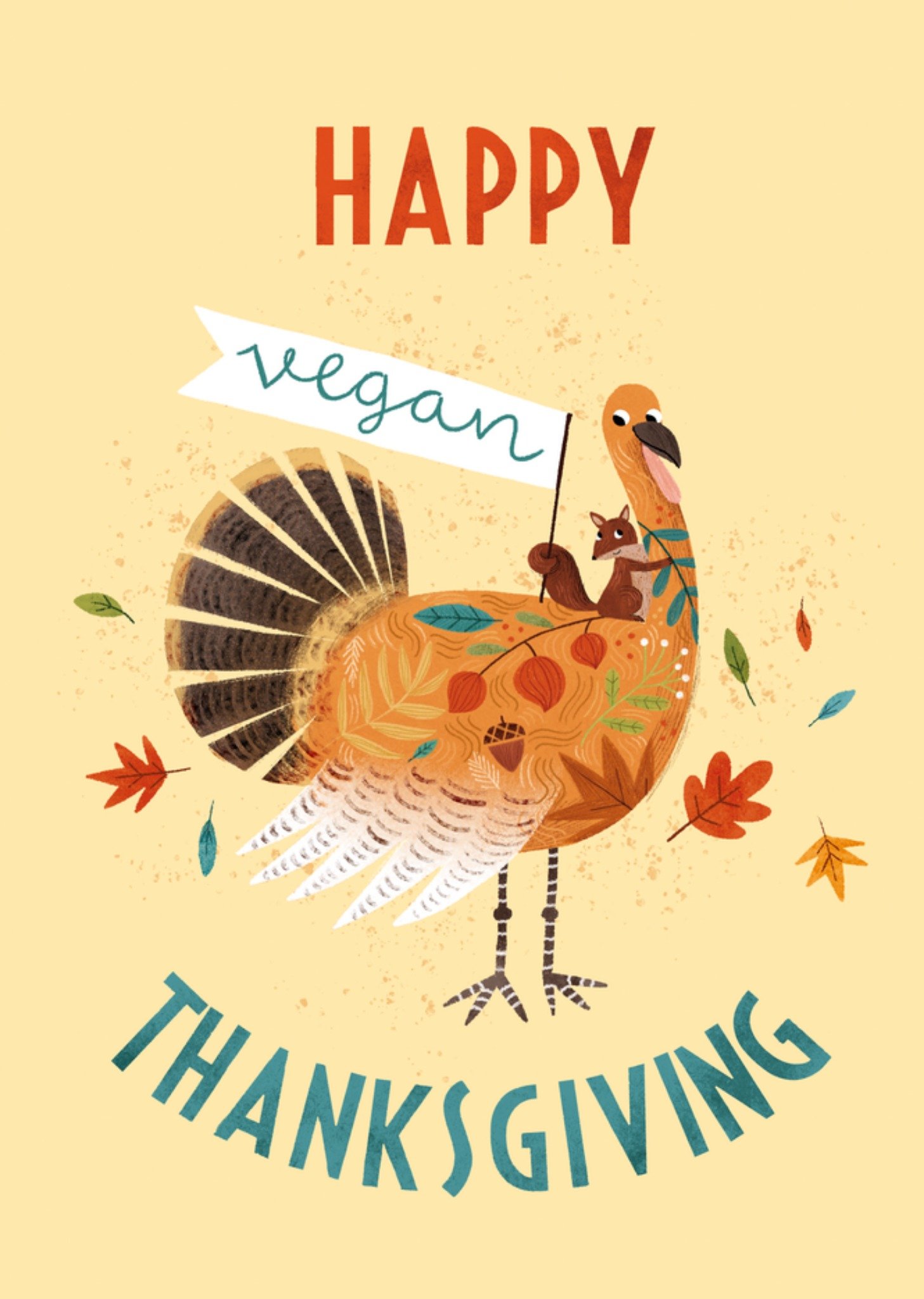 Moonpig Funny Illustrated Turkey Happy Vegan Thanksgiving Card