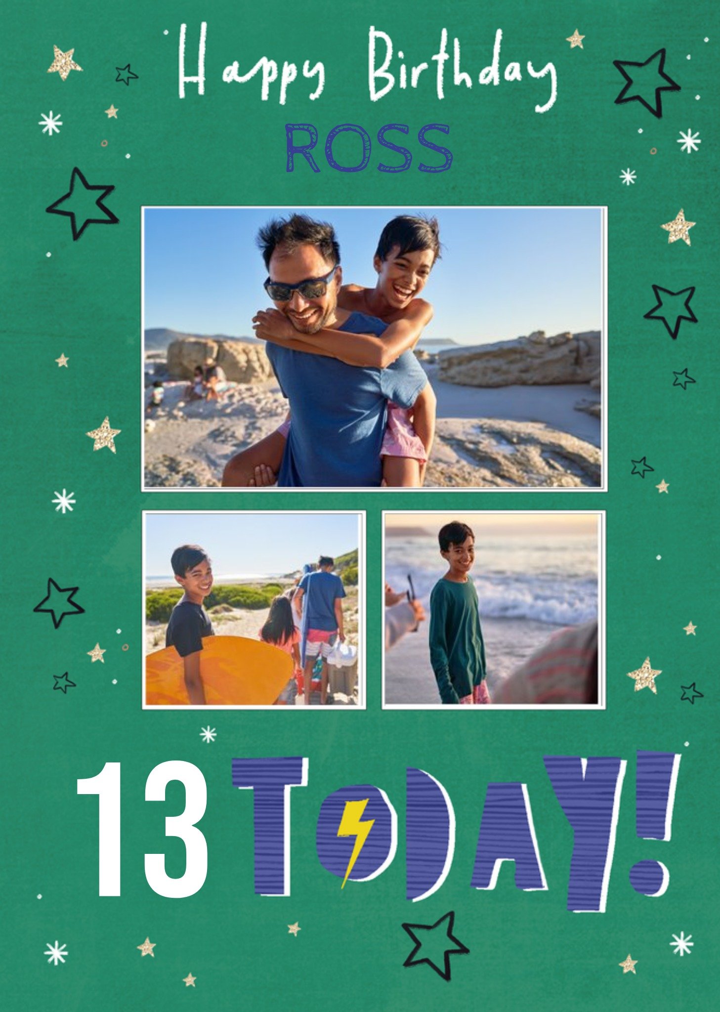 Moonpig Green Illustrated Stars Age Photo Upload Birthday Card
