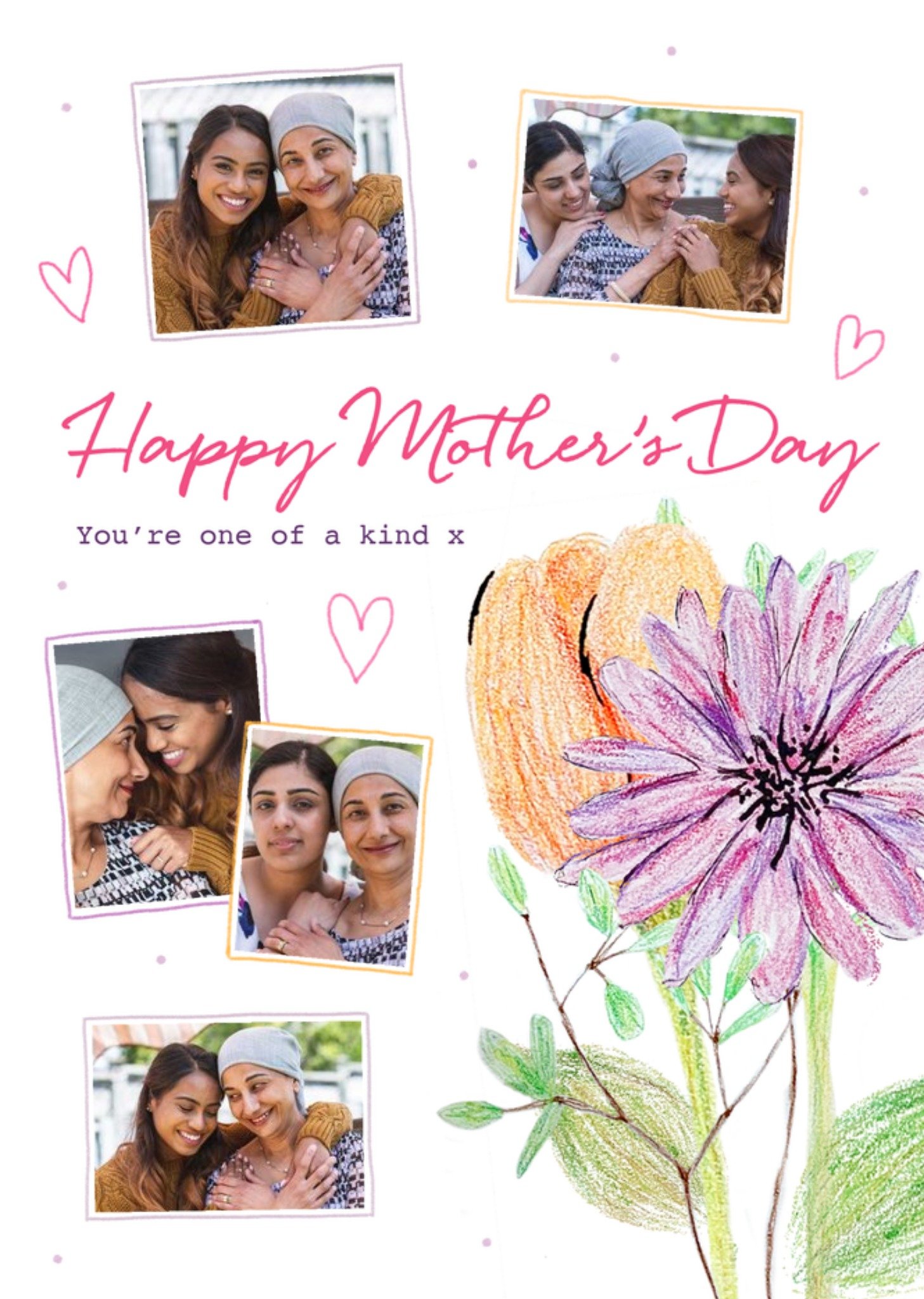 Moonpig Illustration Of Flowers With Five Photo Frames Mother's Day Photo Upload Card