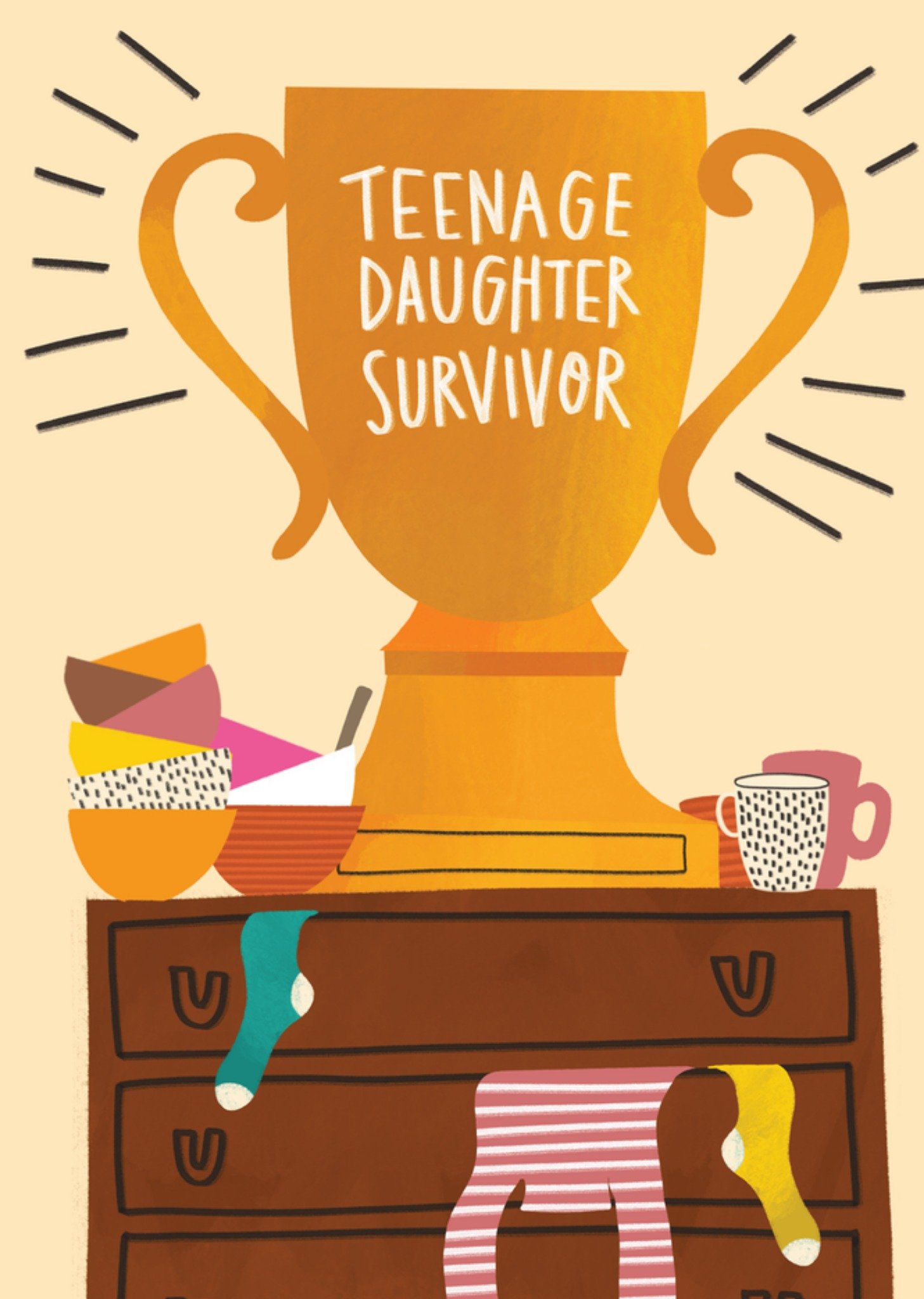 Moonpig Teenage Daughter Survivor Illustrated Trophy Mother's Day Card