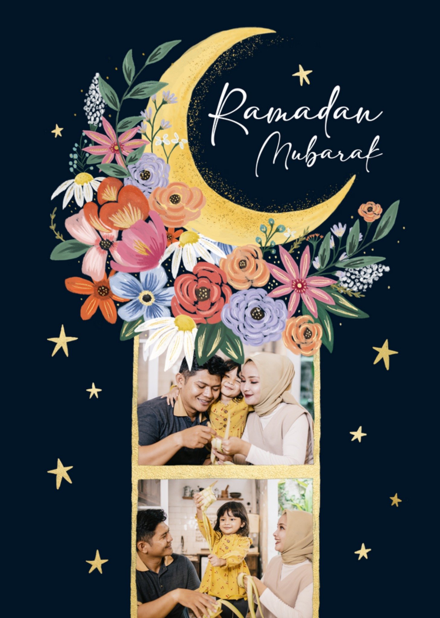 Moonpig Funfair Ramadan Mubarak Illustrated Crescent Moon Stars And Flowers Photo Upload Ramadan Car