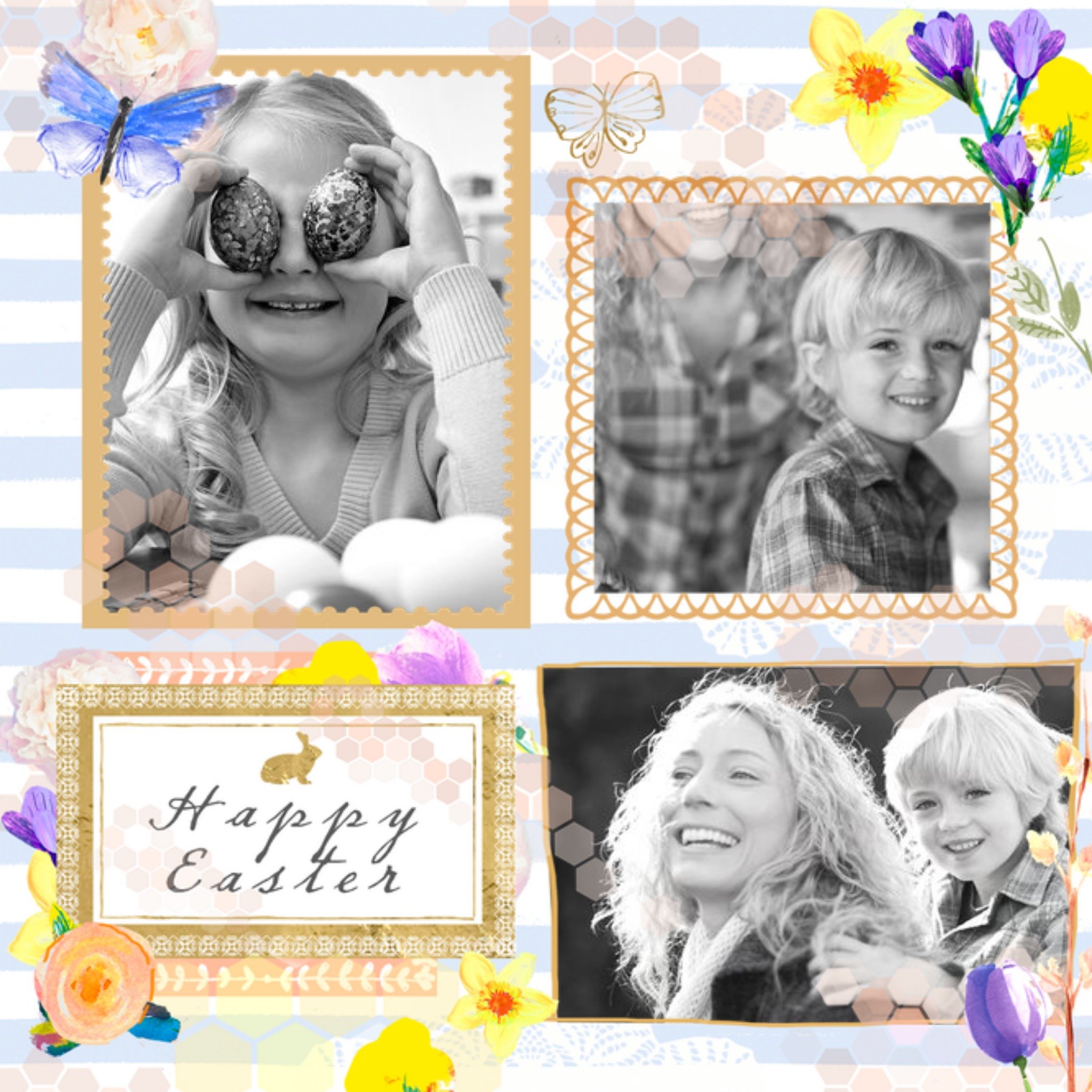 Moonpig Springtime Stripes And Daffodils Personalised Photo Upload Happy Easter Card