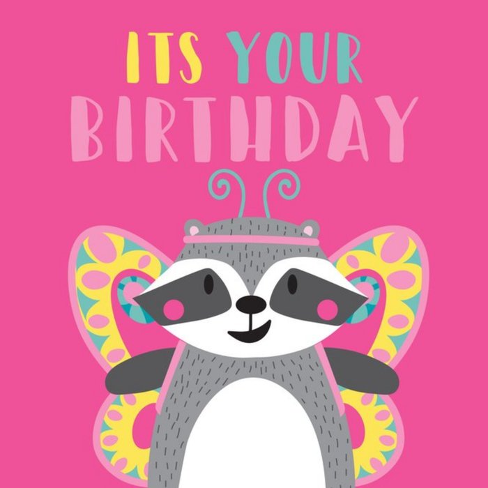 Cute Racoon In Butterfly Costume Birthday Card