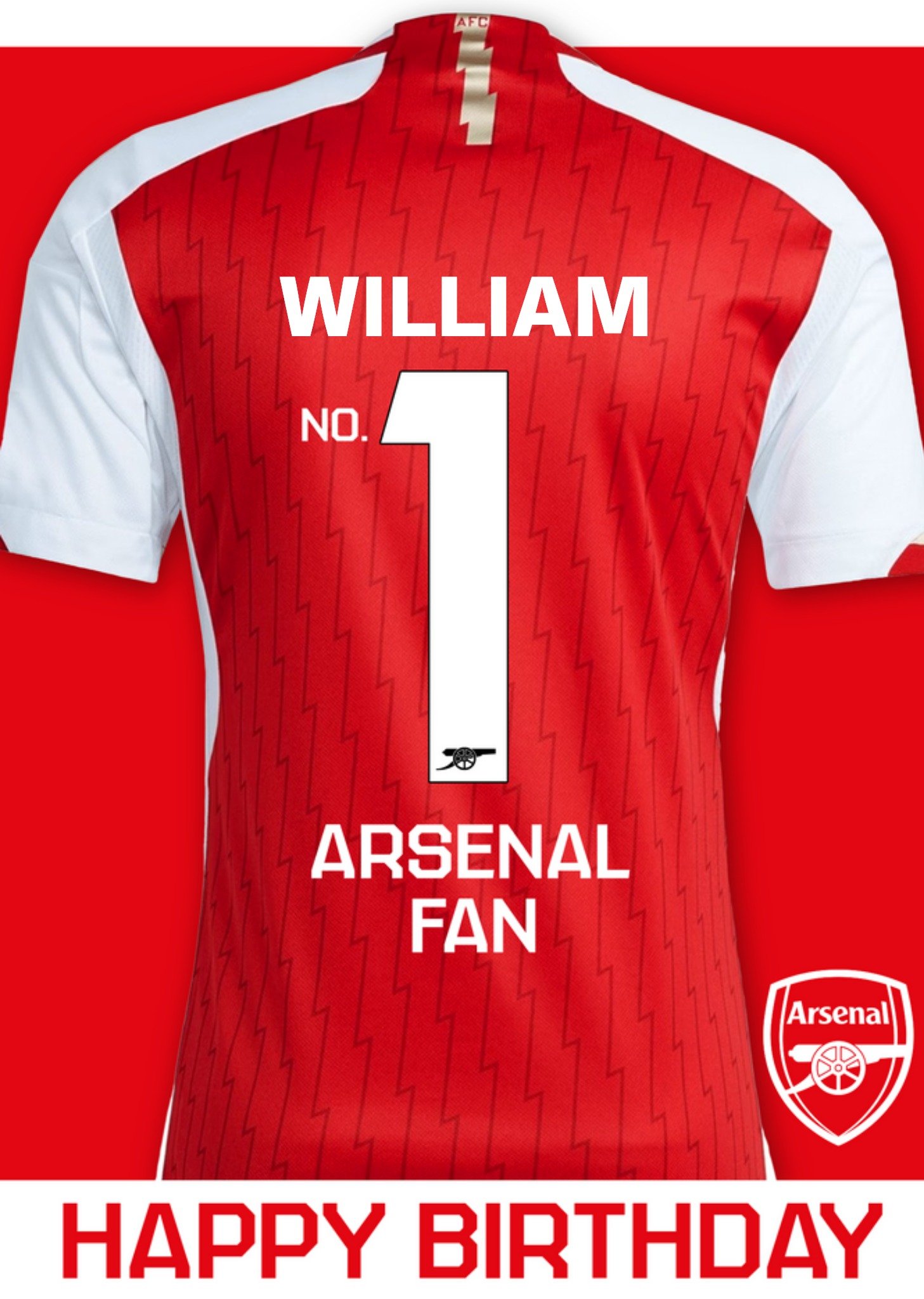 Arsenal Football Club No.1 Arsenal Fan Football Jersey Happy Birthday Card, Large