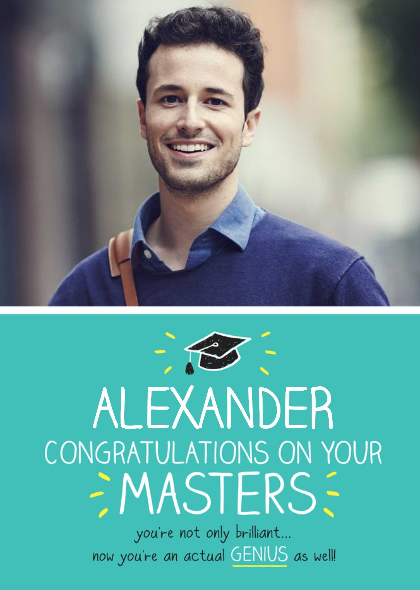Moonpig White Typography On A Teal Background Congratulations On Your Masters Photo Upload Card