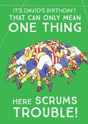 Funny pun retro illustration rugby scrum birthday card