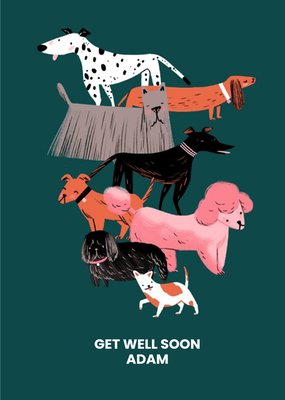 Cute Illustrations of Dog breeds Get Well Soon Card