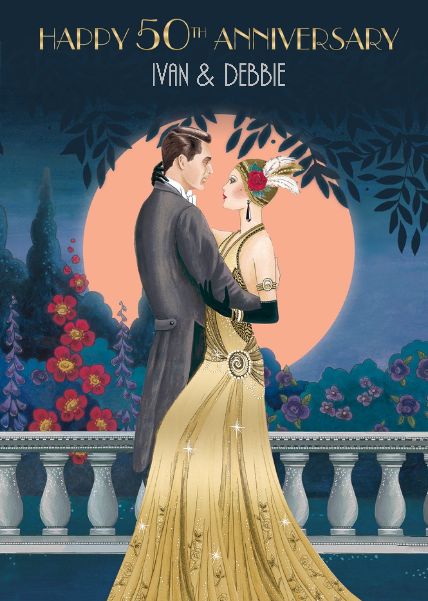 Moonpig 50th Anniversary Art Deco Card