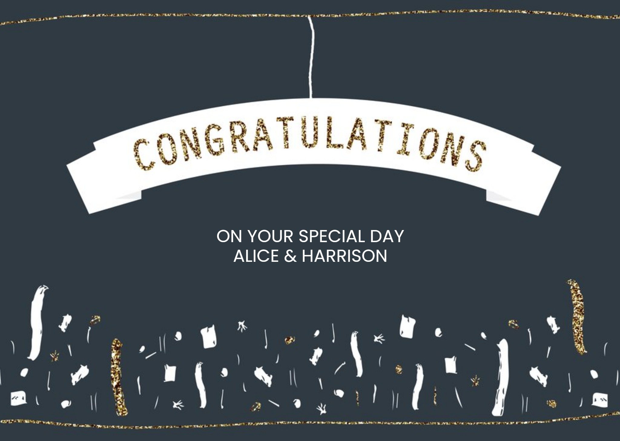 Moonpig Navy Gold And White Confetti Personalised Wedding Day Card
