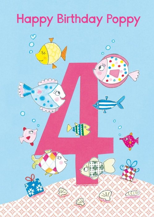 Fun Fishies Happy 4Th Birthday Card