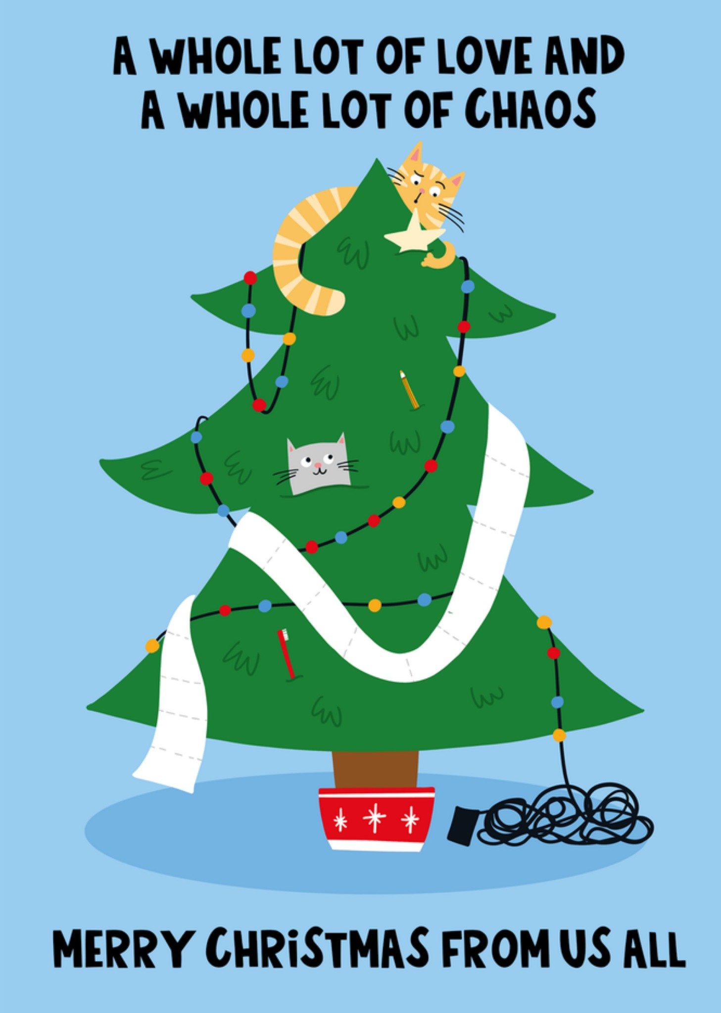 Moonpig Love And Chaos Cats In Tree Illustrated Christmas Card