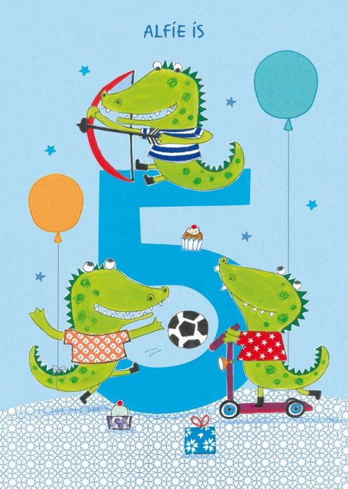 Crocodiles 5th Birthday Card