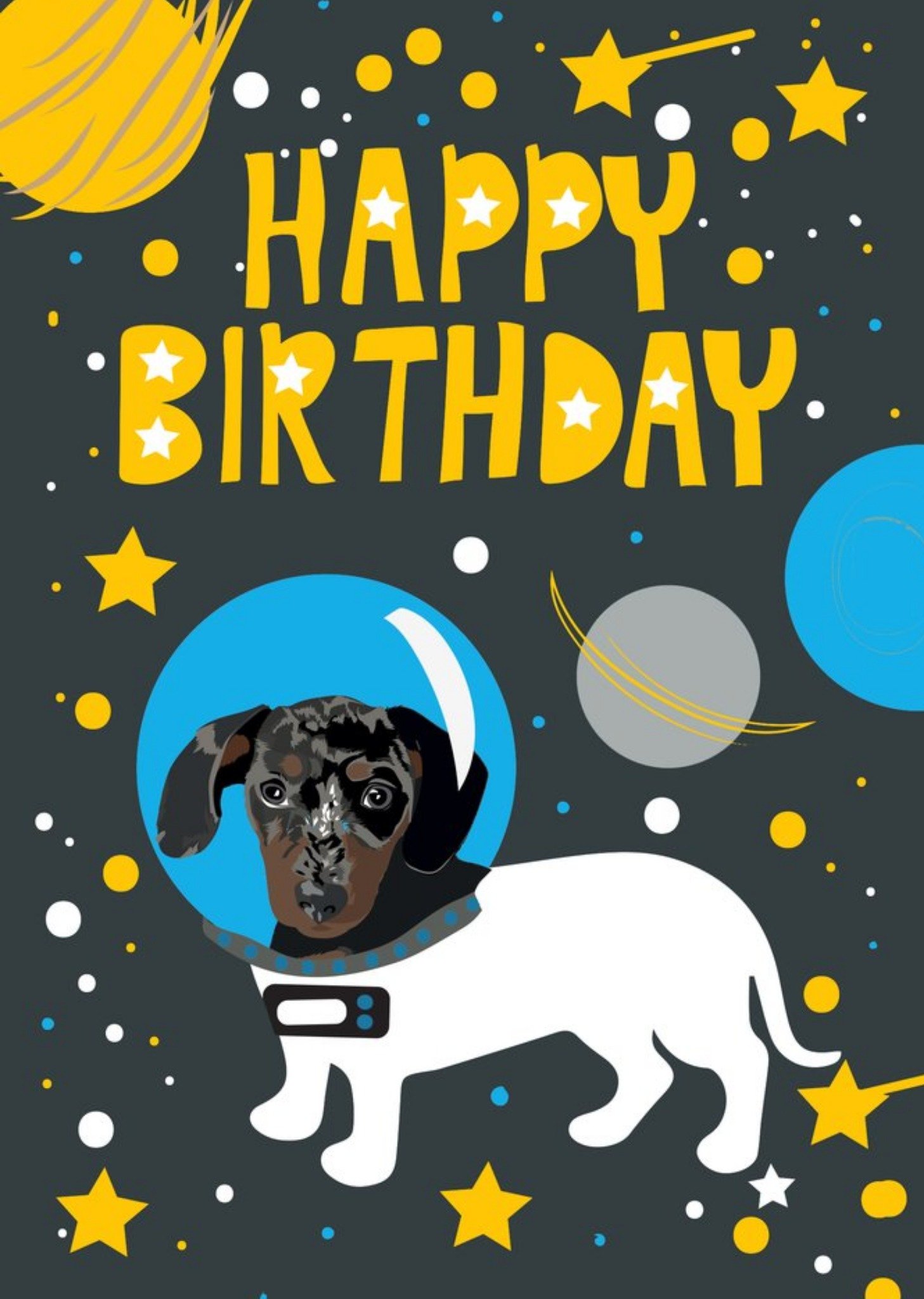 Moonpig Illustrated Happy Birthday Astronaut Sausage Dog Space Dog Card