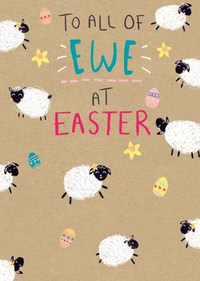 Cute Illustrations Of Sheep And Easter Eggs On A Brown Paper background Easter Card