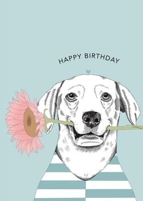 Modern Cute Illustration Dog With Flower Birthday Card