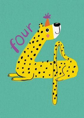 Cute No 4 Cheetah Illustrated Birthday Card