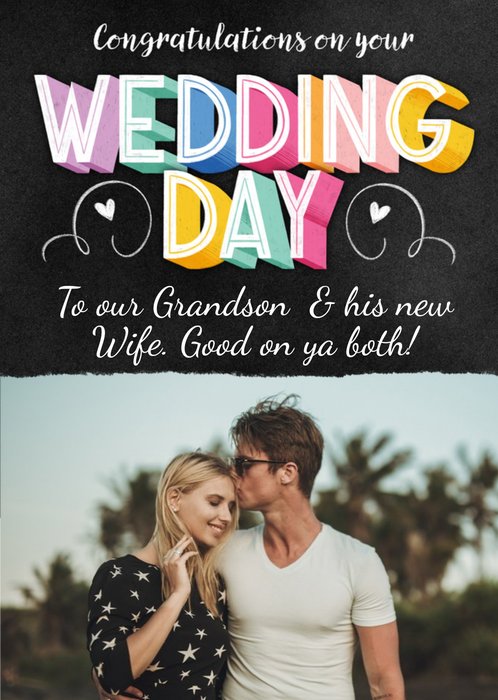 Dusty Colourful Photo Upload Typographic Wedding Day Card