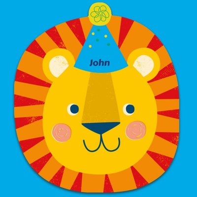 Cartoon Illustration Of A Lion On A Blue Background Birthday Card