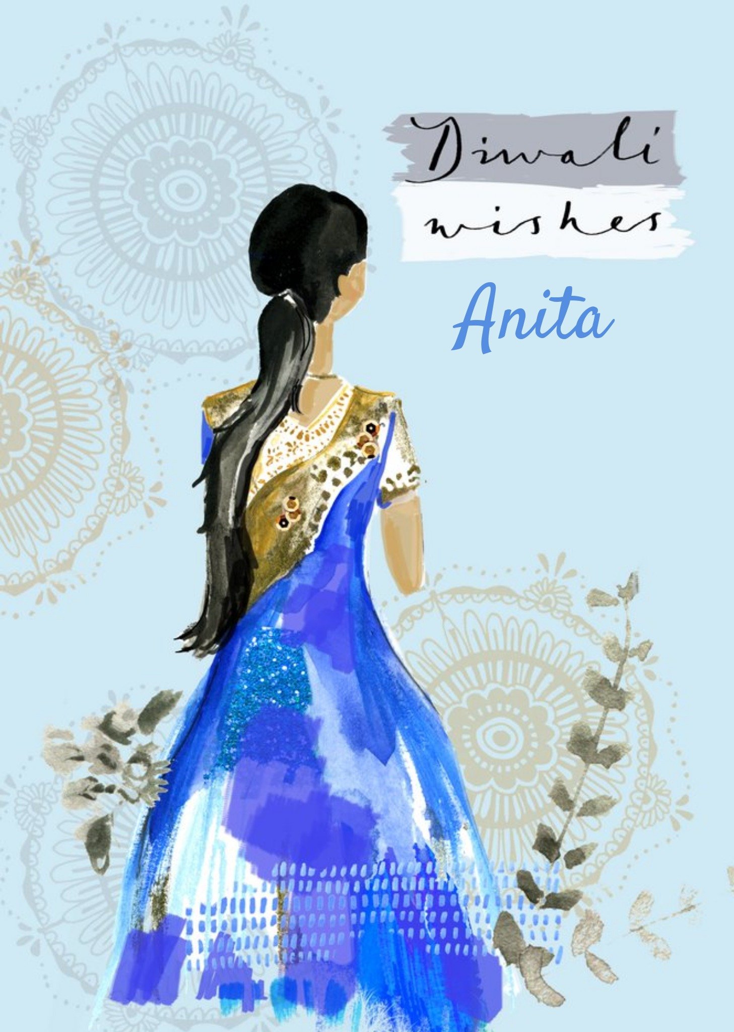 Moonpig Blue Dress And Patterns Personalised Happy Diwali Card