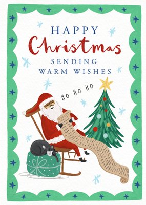 Traditional Illustration Father Christmas Sending Warm Wishes Christmas Card