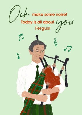 Scottish Man Playing Bagpipes Illustration Card