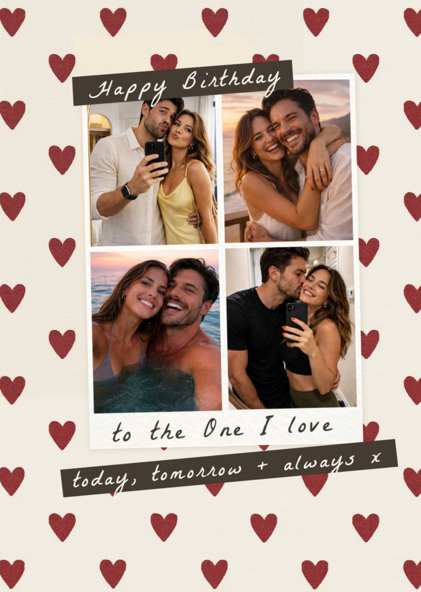 Moonpig Happy Birthday To The One I Love Heart Pattern Photo Collage Card